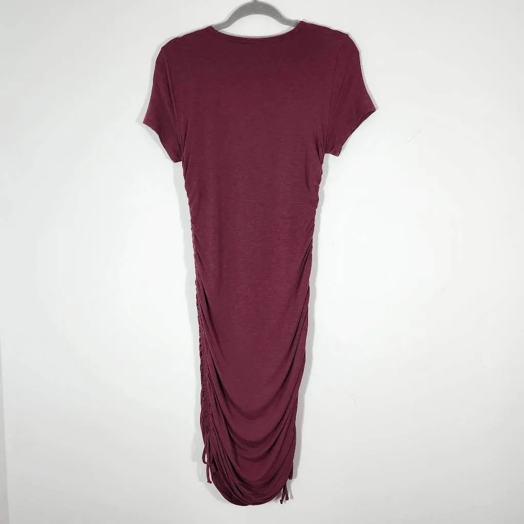 Calvin Klein Burgundy T-Shirt Dress with Side Drawstring Size 6 Oxblood Dress - Image 5