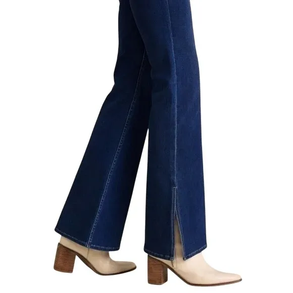 Soft Surroundings Flare Leg Jeans Dark Wash Split Hem Elastic Waist Women XS - Image 2