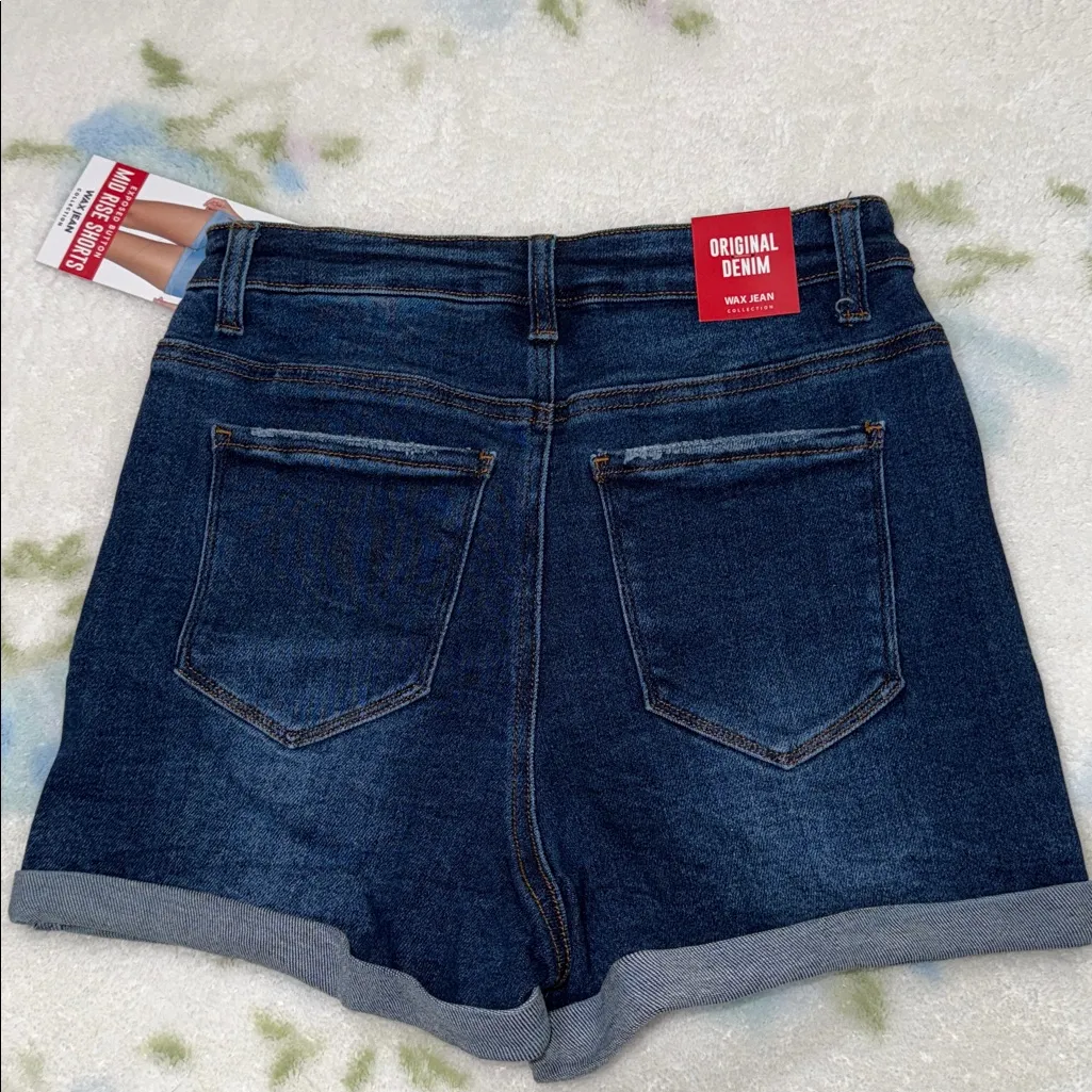 Wax Jean Dark Blue Button-Up Denim Shorts - Image 2