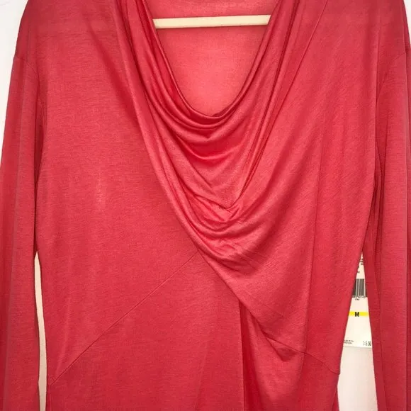 New  Asymmetrical Draped Cowl Neck Lightweight Top Coral - Image 10