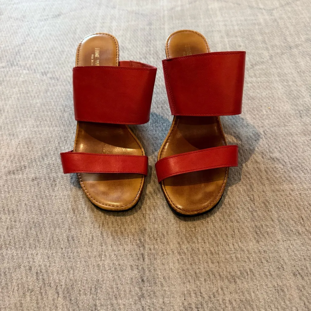 Nine West Italy Leather Citigrl Red and Brown Mules with Modern Block Heel 6 - Image 4