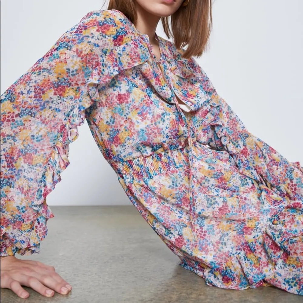 Zara RUFFLED FLORAL PRINT LONG SLEEVE MINI DRESS Size S NEW. - Image 4
