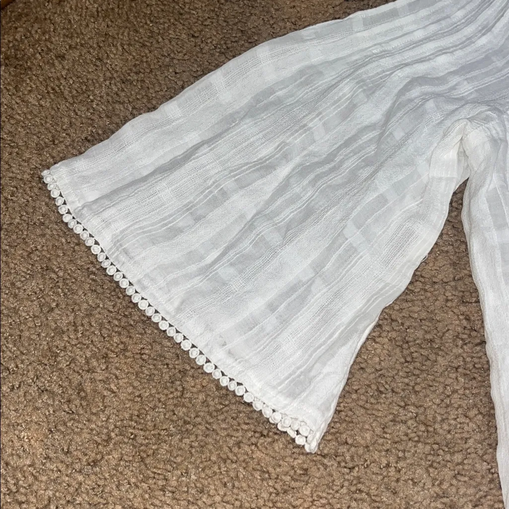 Wrap London Pintuck Gauze Flare Sleeve‎ Boho Blouse Buttons Tassels White 8 - Image 4