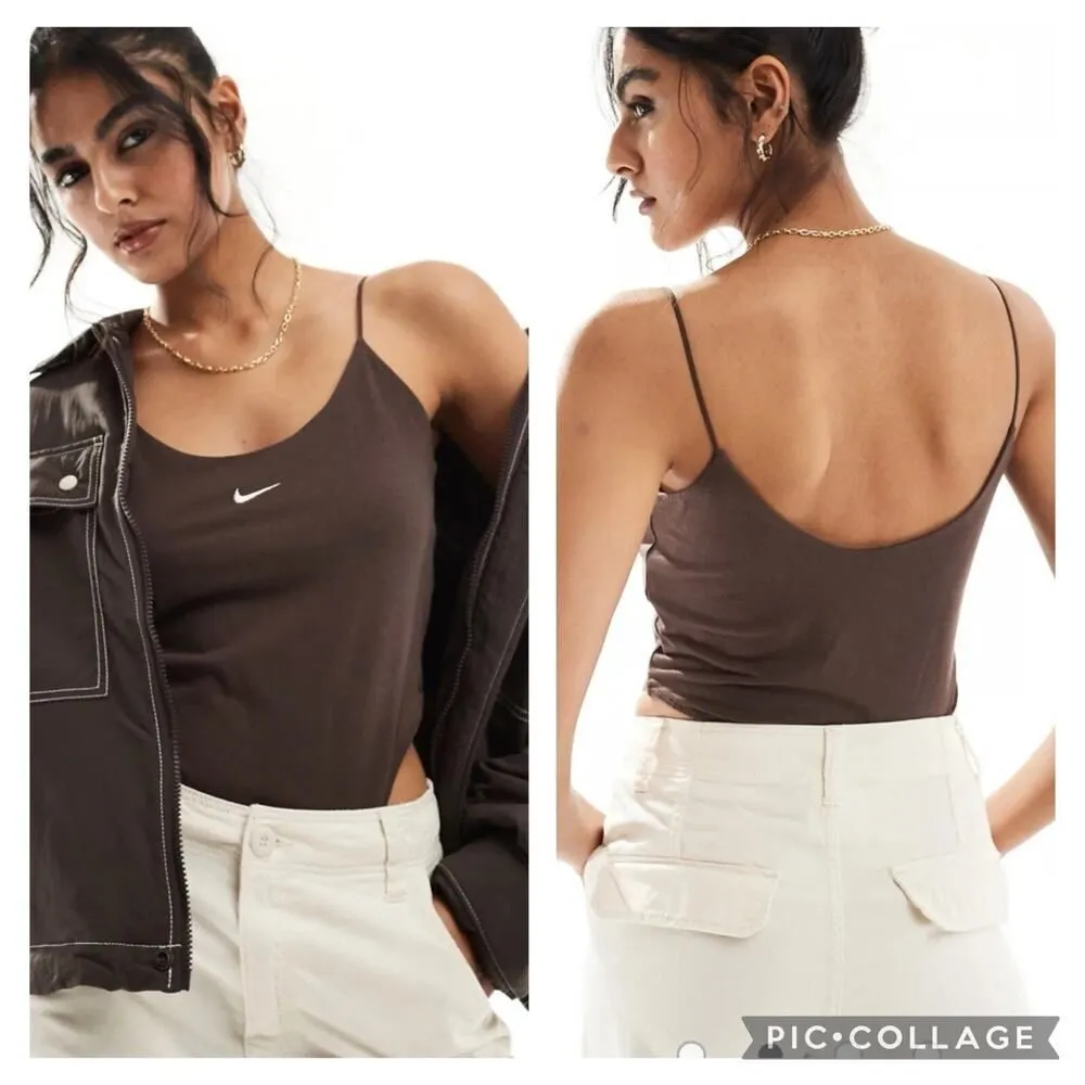 Nike Bodysuit Top Womens XXL Brown Cami High Leg Chill Knit Minimalist Sporty - Image 8