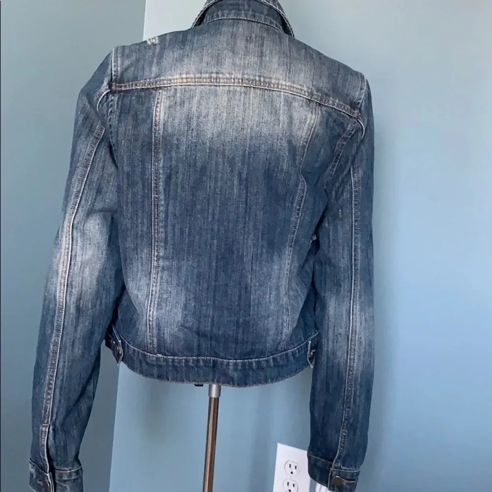 Nadara Embellished Distressed Jean Jacket size XL Blue - Image 4