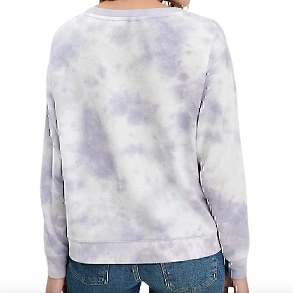 NEW NWT SPLENDID Tie Dye Thermal Long Sleeve Sweatshirt Purple White Crewneck S - Image 3