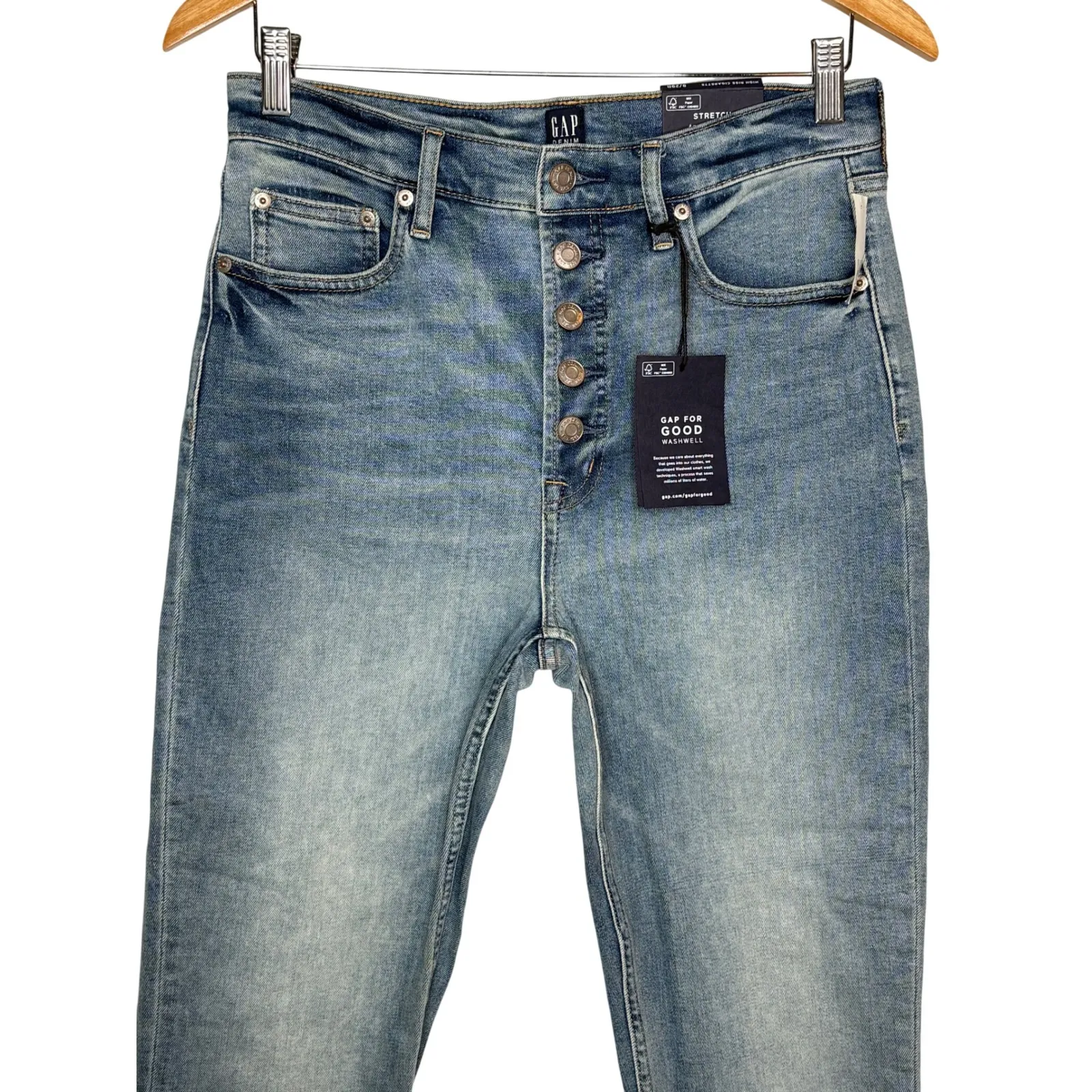 GAP High Rise Cigarette Jeans Button Fly Stretch Women Size 8 29R Raw Hem NWT - Image 4