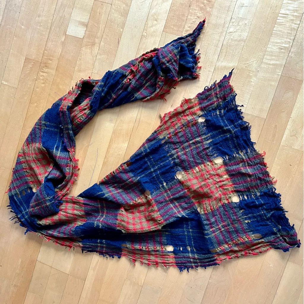 Madewell Distressed Plaid Wool Scarf, Colorful Muted Earth Tones, Unisex - Image 4