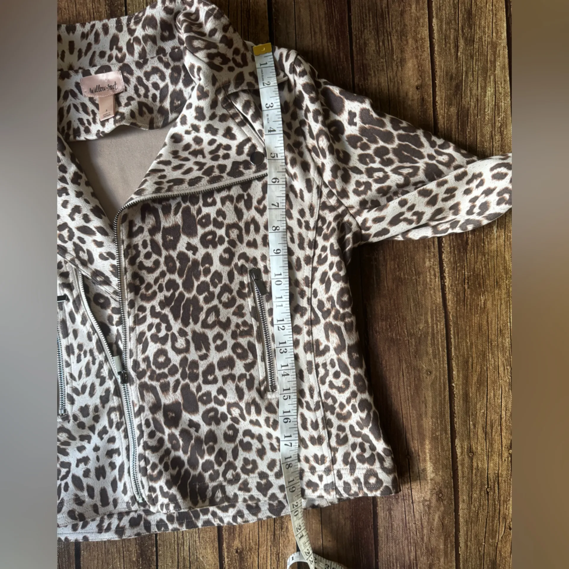 🐆 Willow & Root Leopard Print Moto jacket Womens size small 🐆 Brown - Image 7