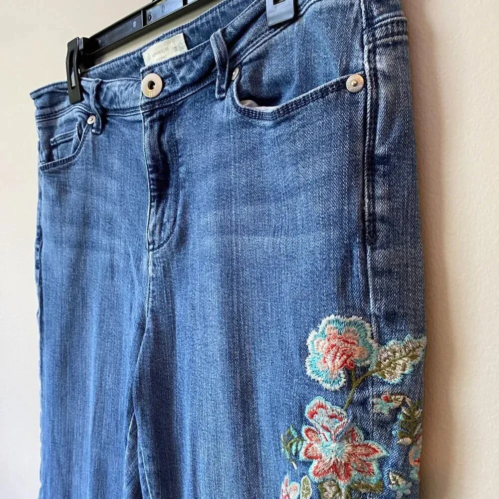 J. Jill Womens Size 10 Tall Authentic Fit Embroidered Floral Cropped Denim Jeans - Image 9
