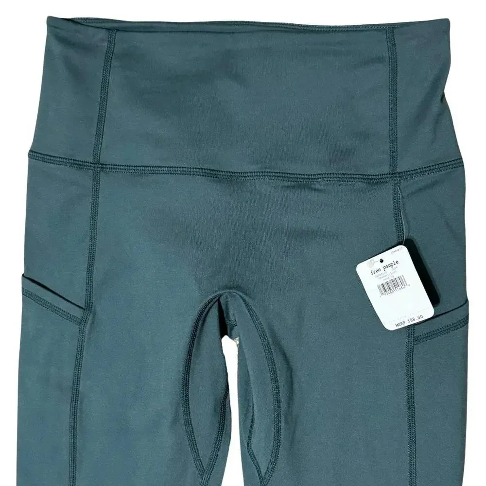 FREE PEOPLE FP MOVEMENT Solid Crop Legging Stretch Thundercloud Teal NWT XS Blue - Image 2