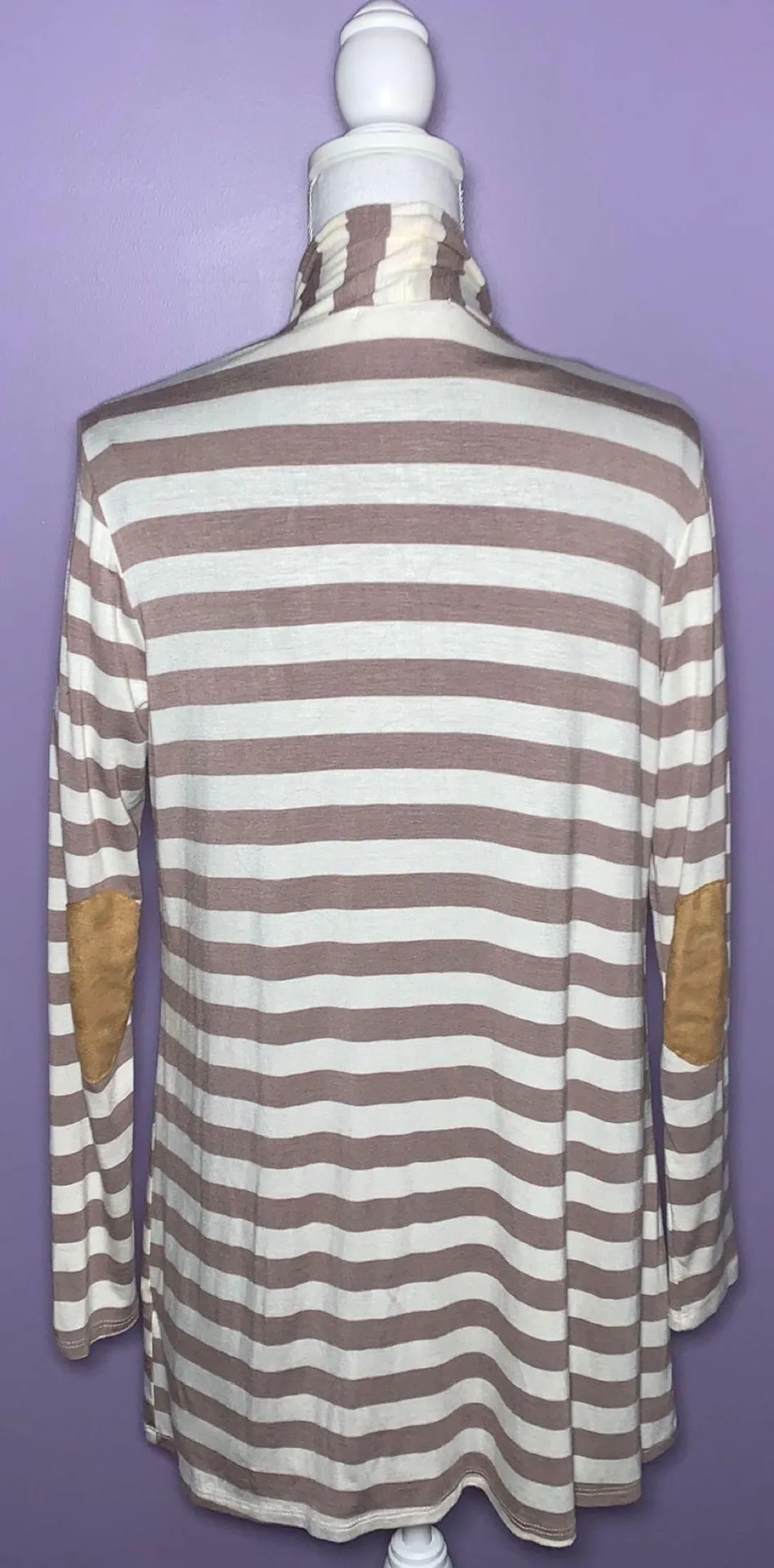 Boutique Tan and Cream Striped Cardigan - Image 2