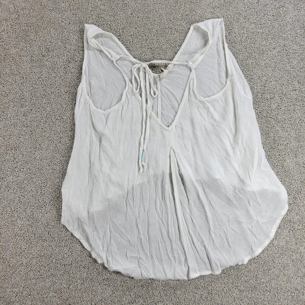 Roxy Flowy Top Womens S White Sleeveless Laced Ties Summer Beachy Babydoll - Image 8