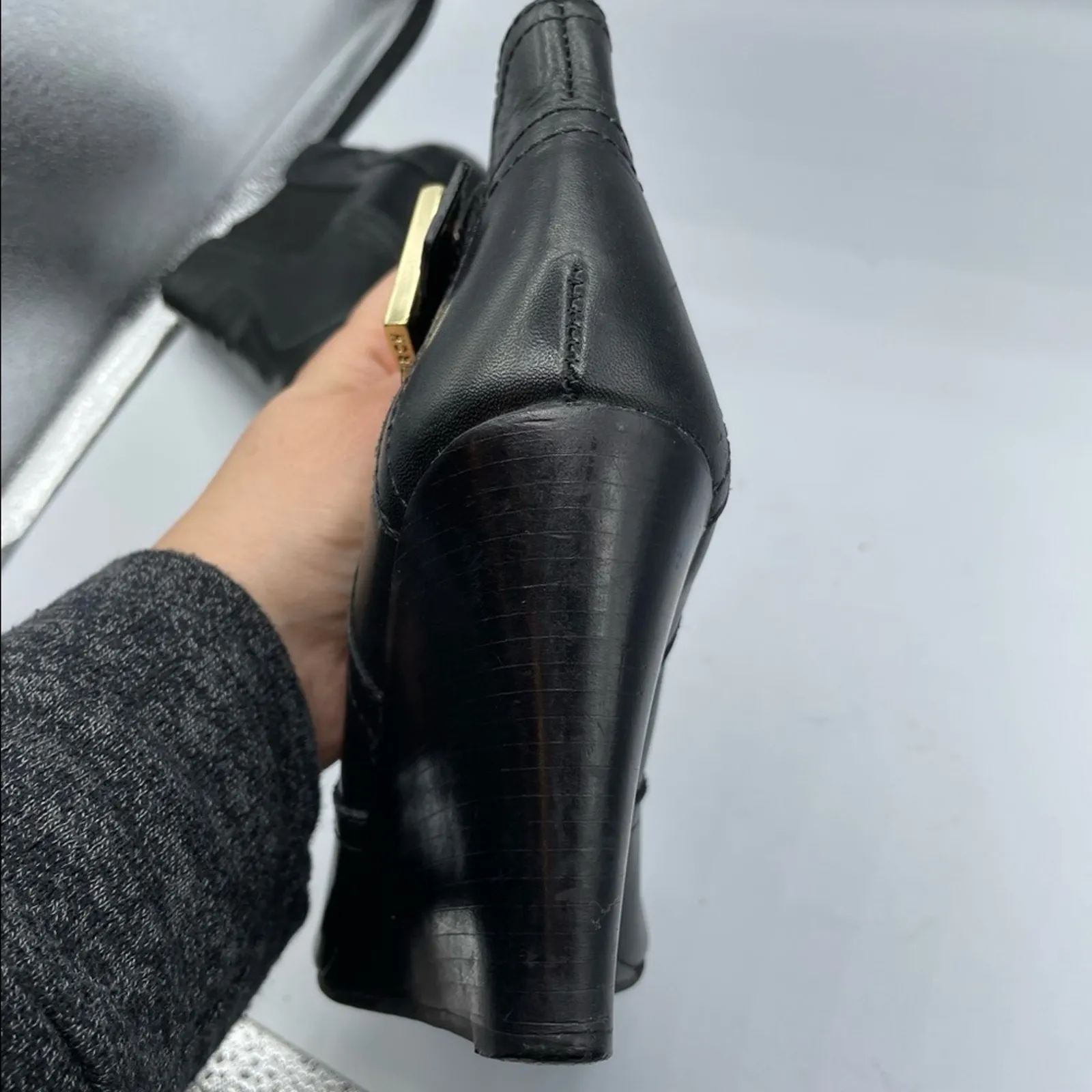 Tory Burch Black Leather Ankle Boots Wedges 5 - Image 11