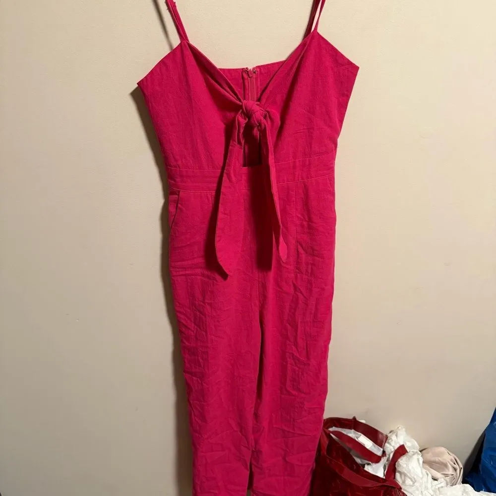 NWT Commense Revolve Jumpsuit Pink 100% Cotton Tie Knot Wide Leg - Image 3
