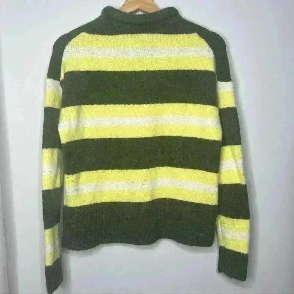 Madewell Striped Fulton Sweater Small Wool Alpaca Green/Yellow Stripe - Image 3