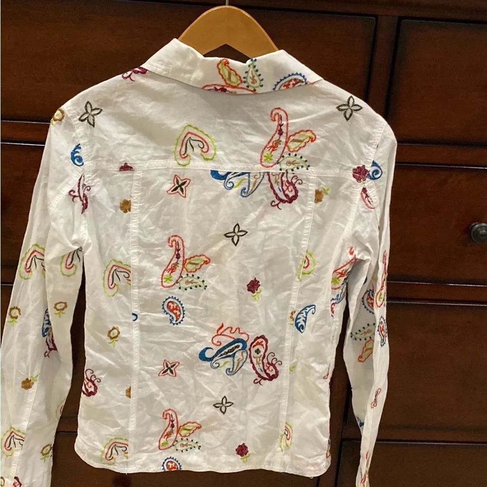 White With Multicolor Embroidered Paisley Long Slee… - Image 2