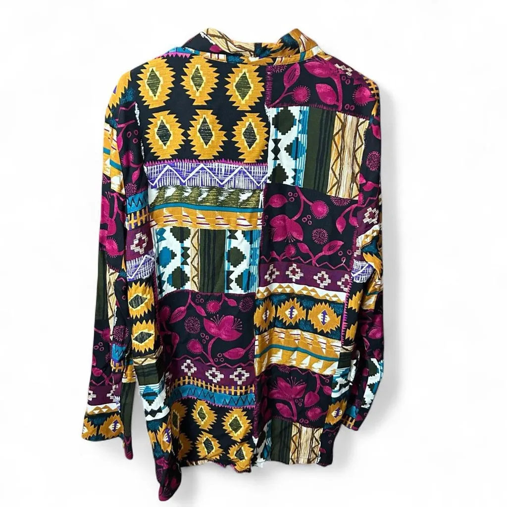 Vintage 90s Oversized Boho Blazer Karibo Western Aztec Print Black Size M - Image 6