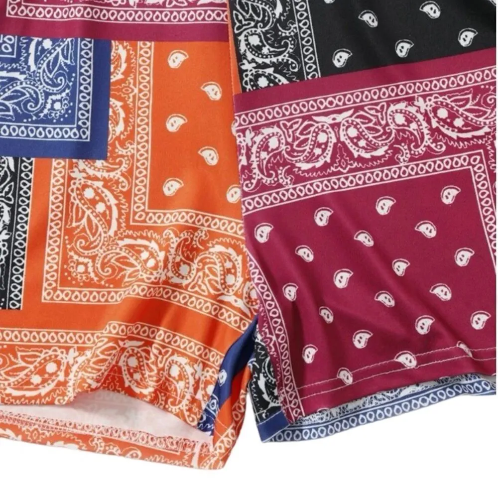 SHEIN SZ M Patchwork Paisley Print Criss Cross Cut Out Halter Romper - Image 5