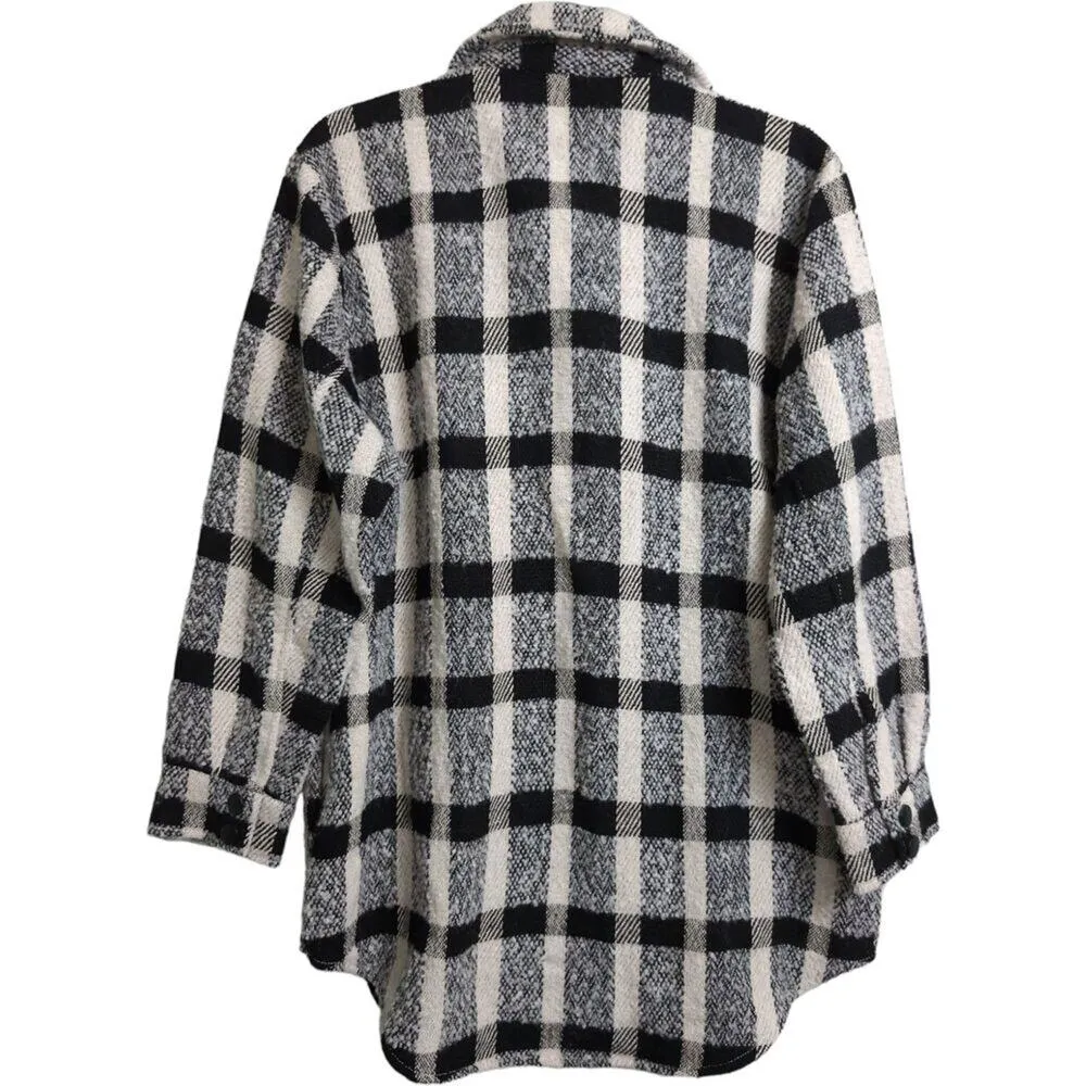 NWT Steve Madden Black Plaid Eldridge Shirt Jacket Oversized Button Collar Sz L - Image 6