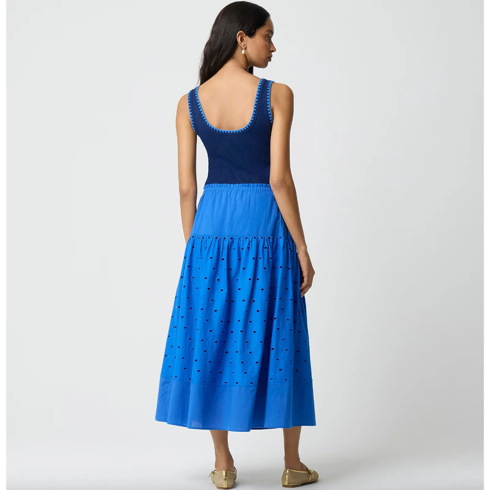 J.Crew Petite Drop Waist Eyelet Midi Skirt Bright Grotto Blue A Line Medium NWT - Image 3