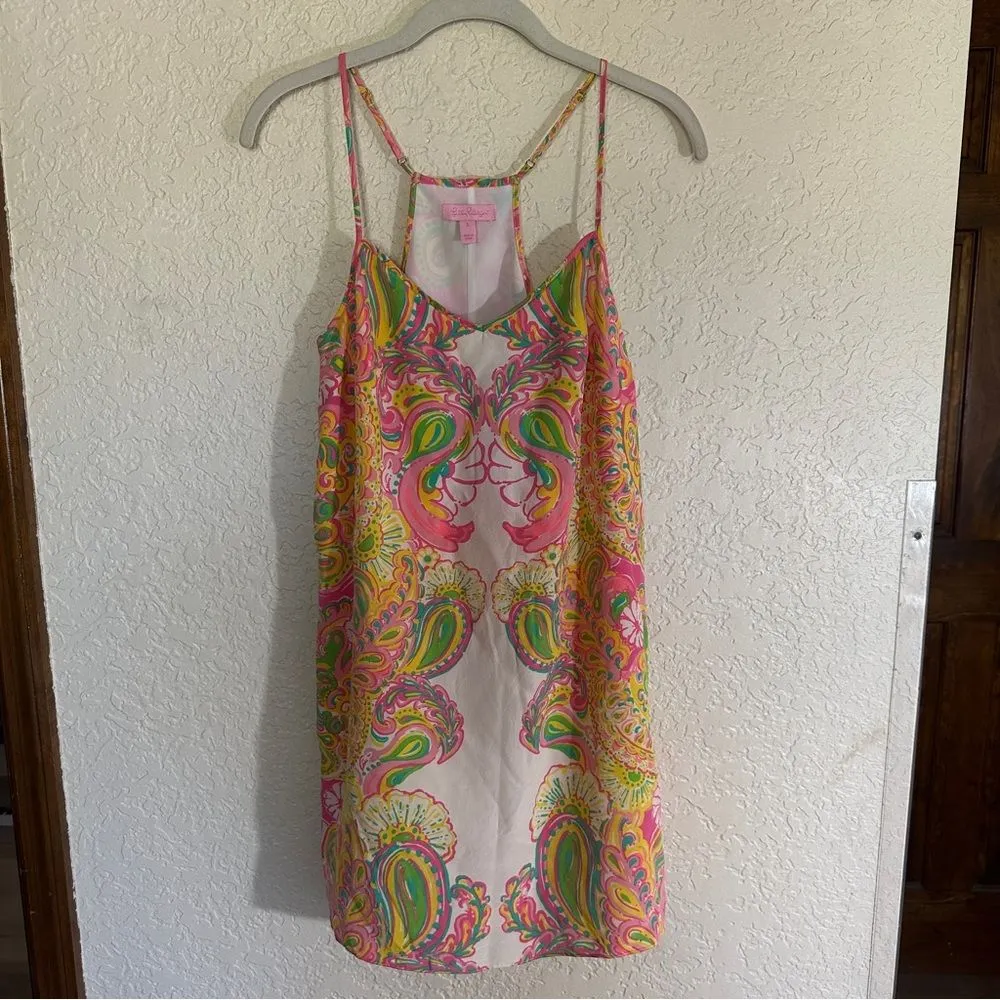 Lilly Pulitzer Dusk Hotty Pink Double Trouble Engineered‎ Silk Slip Dress Small - Image 4