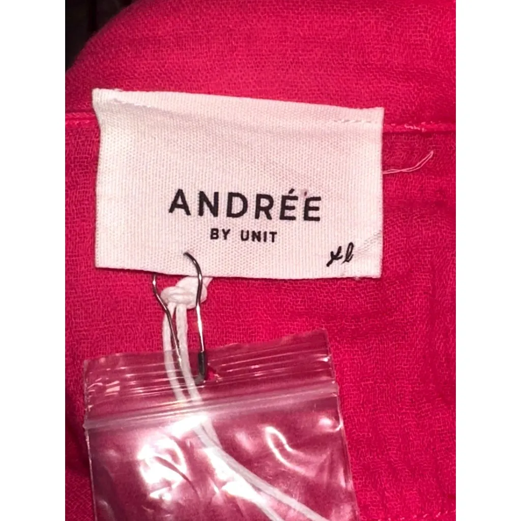 Andree By Unit XL Hot Pink Cotton Lace Shacket Button Front Textured Boho Core - Image 7