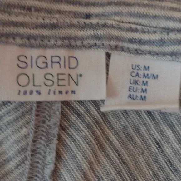Sigrid Olsen 100% Linen Blue White Stripe Sleeveless Swing Tank Top Size Medium - Image 7