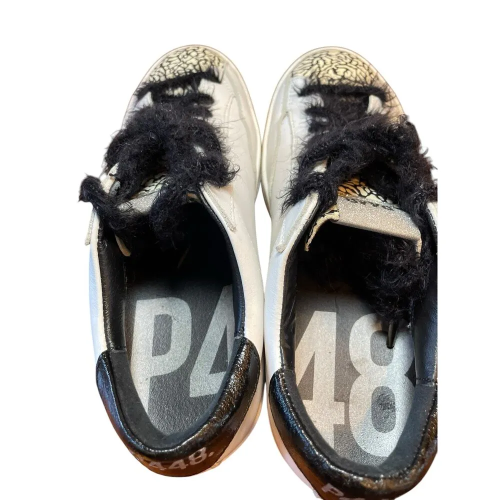 P448 John Cement Low Top Sneaker w/ Silver Glitter & Black Feather Laces Size 38 - Image 14