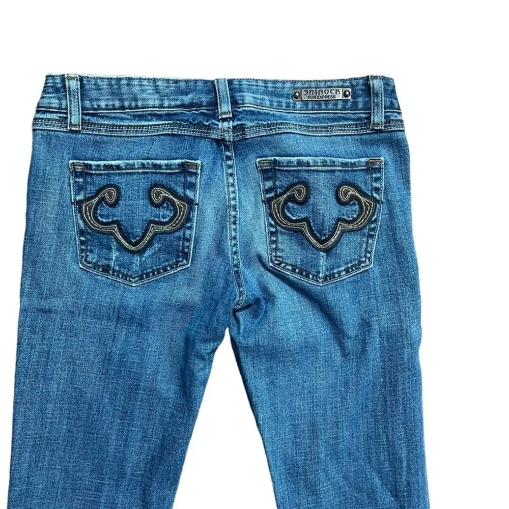 REROCK for Express Bootcut Low Rise Jeans Womens Size 4 Medium Wash Rodeo Biker Blue - Image 8