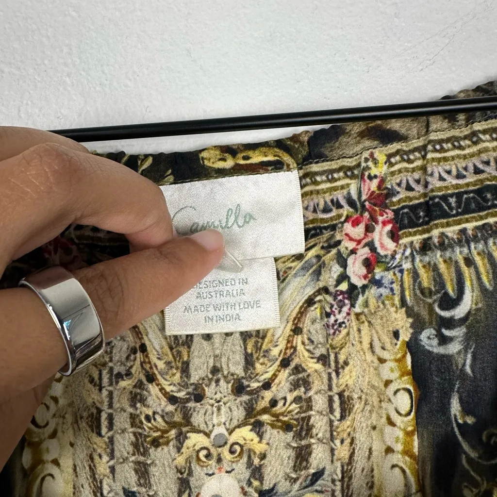 CAMILLA 100% Silk A-line Off the Shoulder Gems Boho Frill Dress Women’s Sz M - Image 9