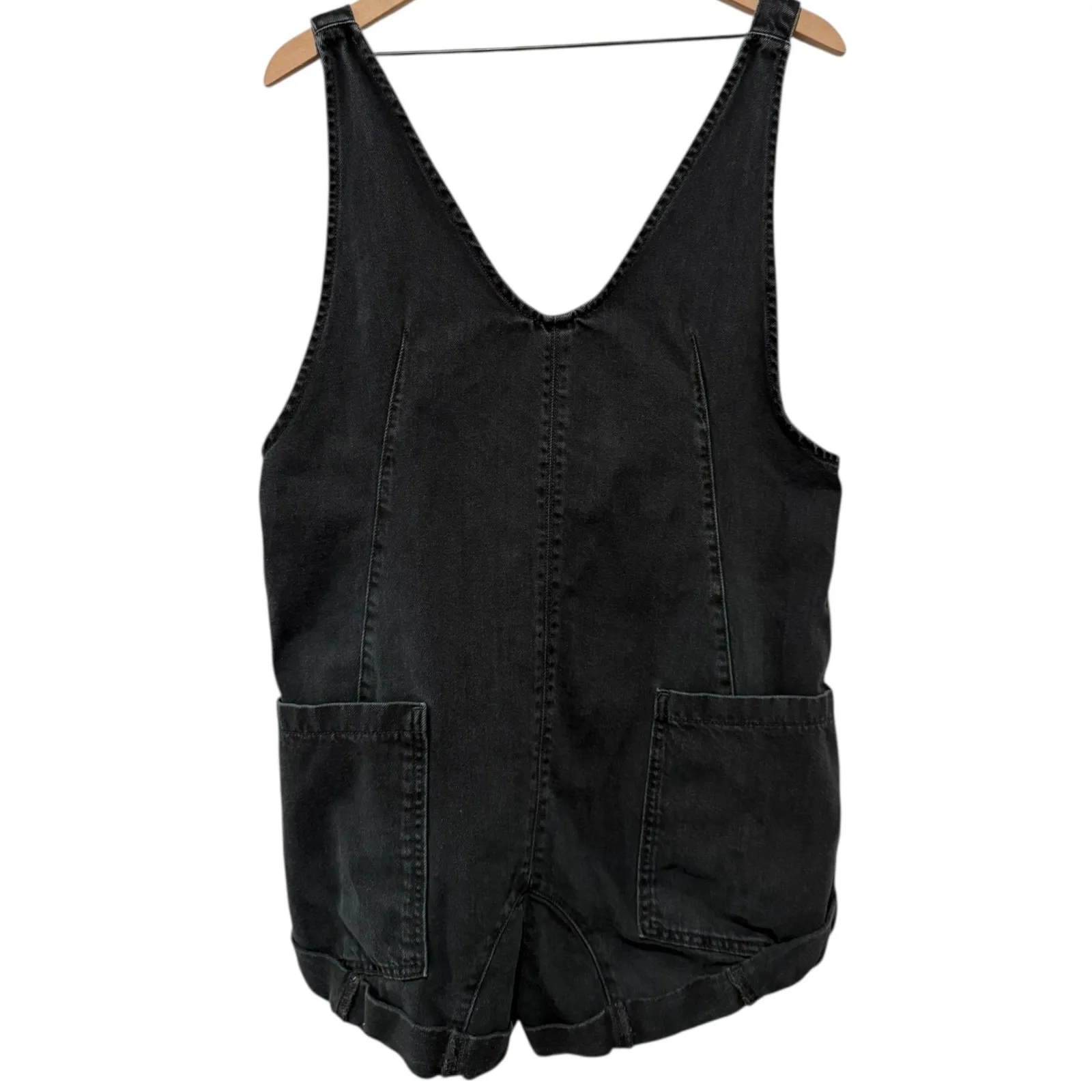 We The Free People High Roller Shortalls Sz M Denim Overalls Black Boho Grunge - Image 3