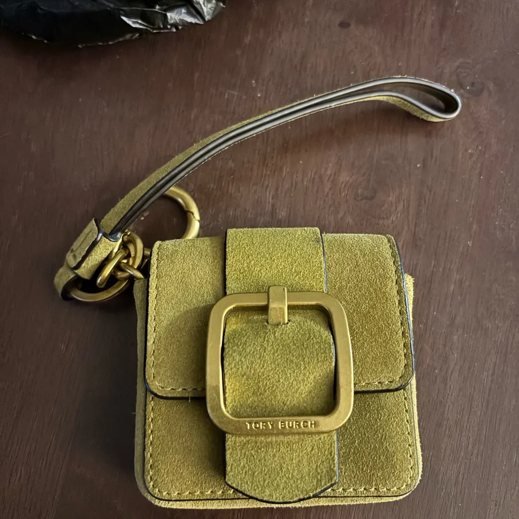 Tory Burch Sawyer mini bag key fob in suede with an oversized buckle and wristle - Image 4