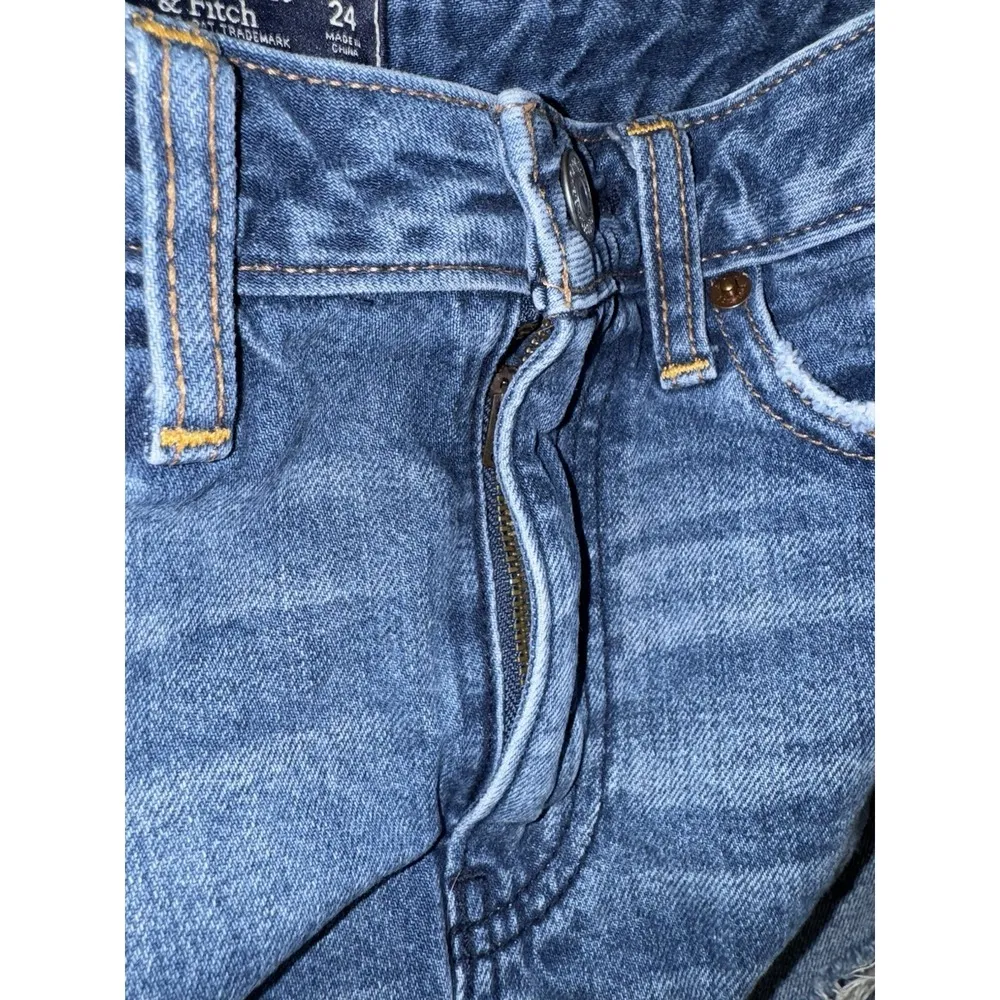 Abercrombie & Fitch Denim Skirt Women 24 Floral Embroidered Distressed Y2k Retro - Image 5