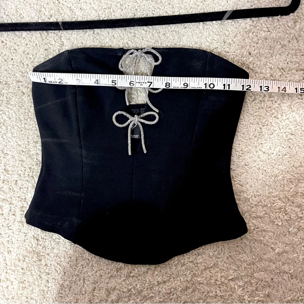 Windsor Black Strapless Crop Top with Silver Bows - Image 3