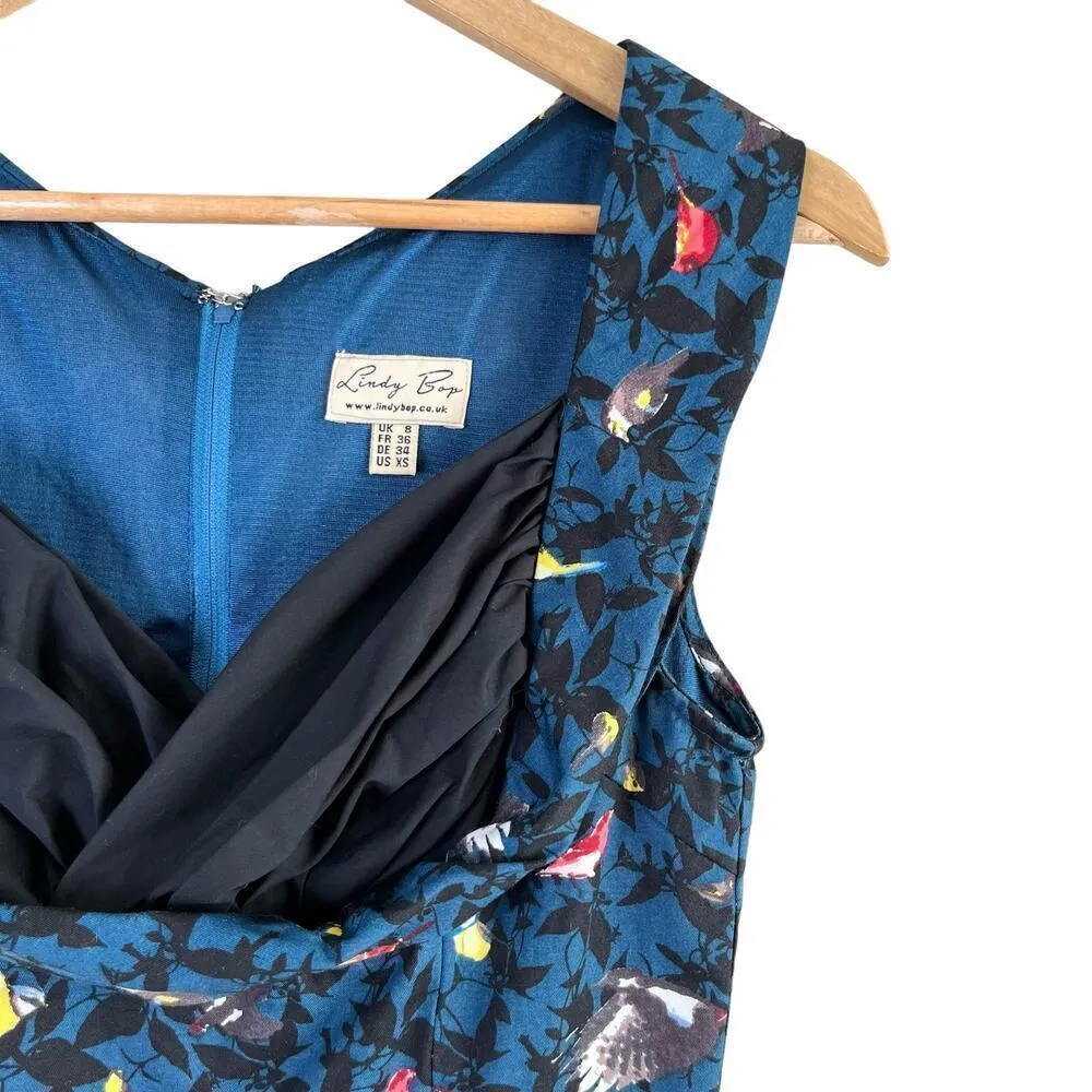 Lindy Bob Ophelia Blue‎ Bird Print Fit & Flare Dress Retro 50s Pinup, Size XS Blue - Image 5