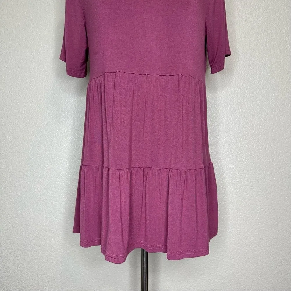 JuneFish Women’s Mauve Jersey Knit Short Sleeves Baby Doll Top Pink Size M - Image 5