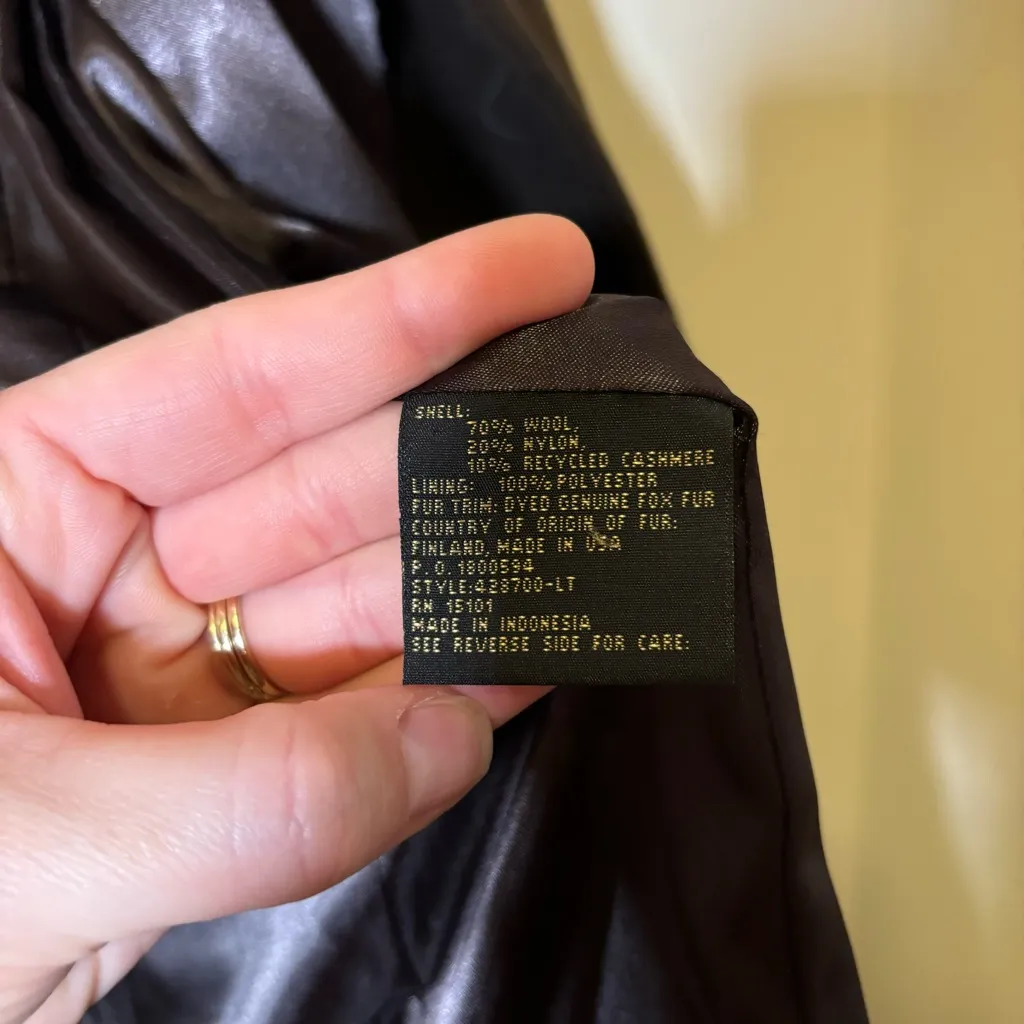 Saga Furs 1 Madison $495 Coat Wool Cashmere Brown Fox Fur Double Breasted 8‎ - Image 5