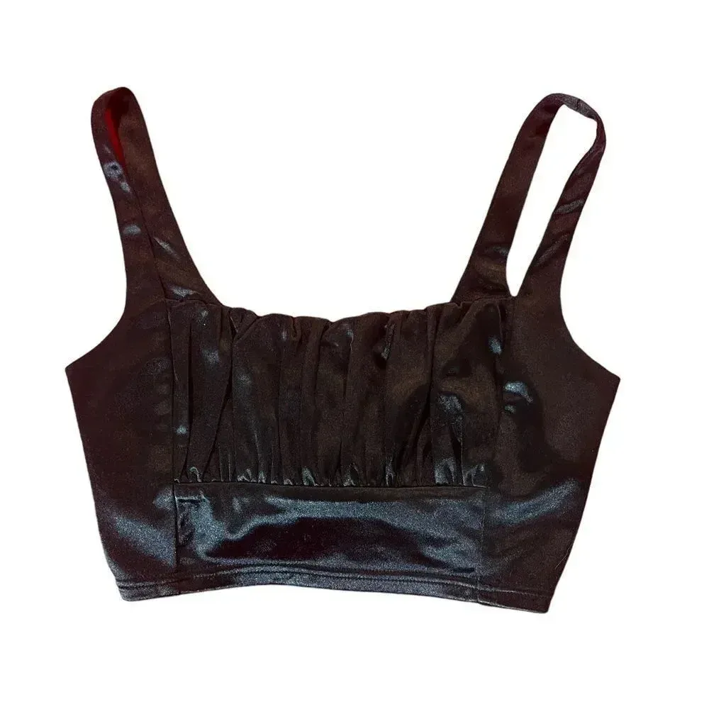Adika Slick Satin Finish Black Crop Top‎ Size Medium - Image 2