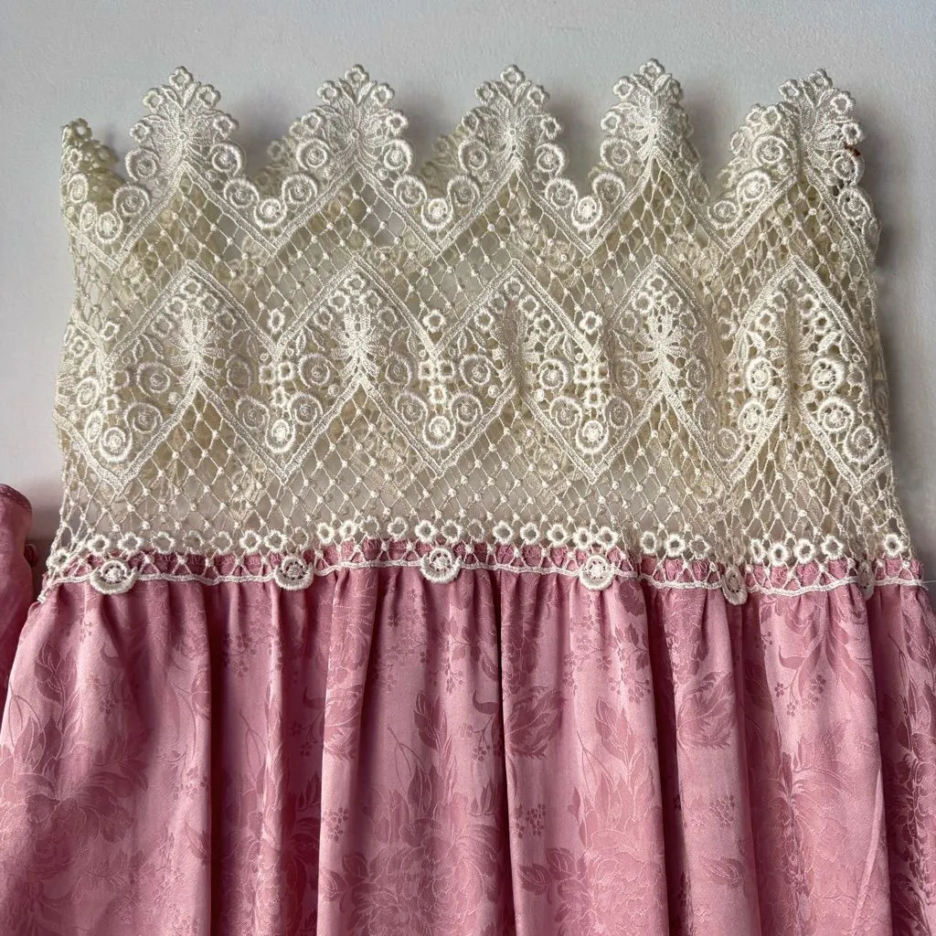 Vintage 80s Jessica McClintock Lord & Taylor Pink 100% Silk‎ And Lace Top Size 6 - Image 4