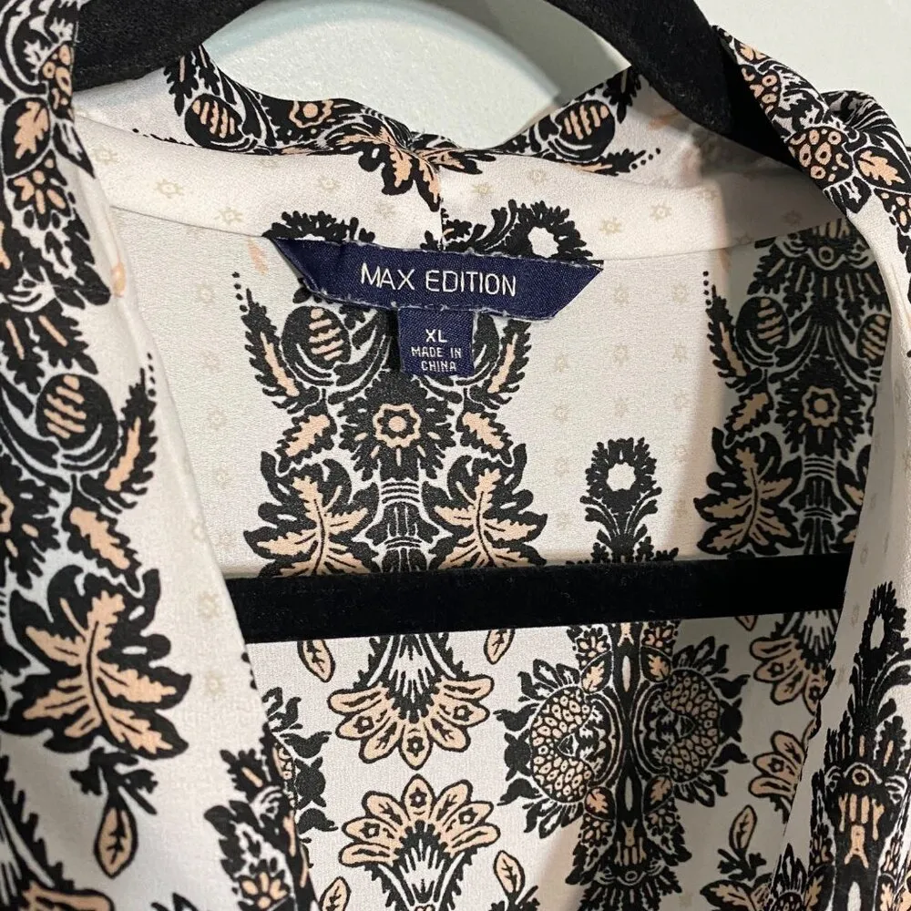 Max Edition Womens Sleeveless Floral Pattern Tunic Top XL White/Black - Image 2