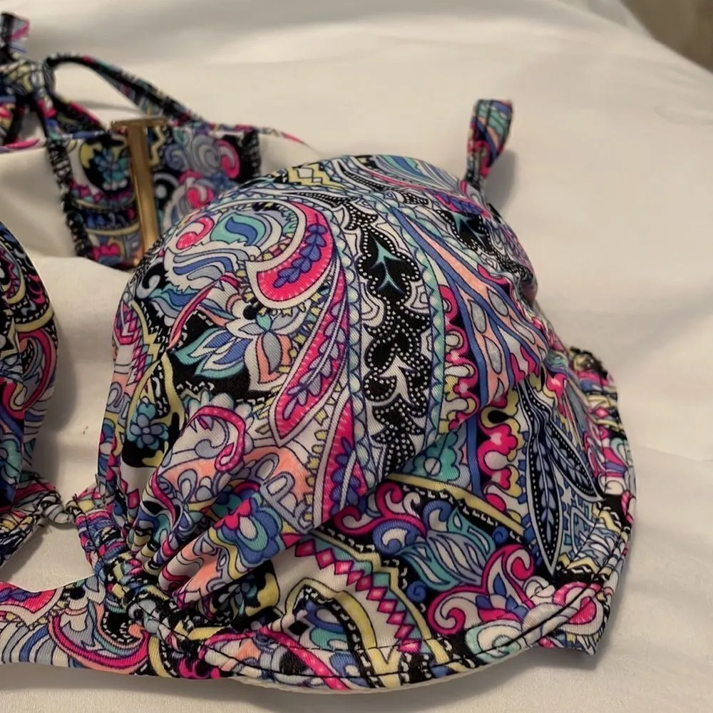 Victoria Secrets Retro Print Floral Paisley Cutout Swimwear Bikini Top 34D - Image 12