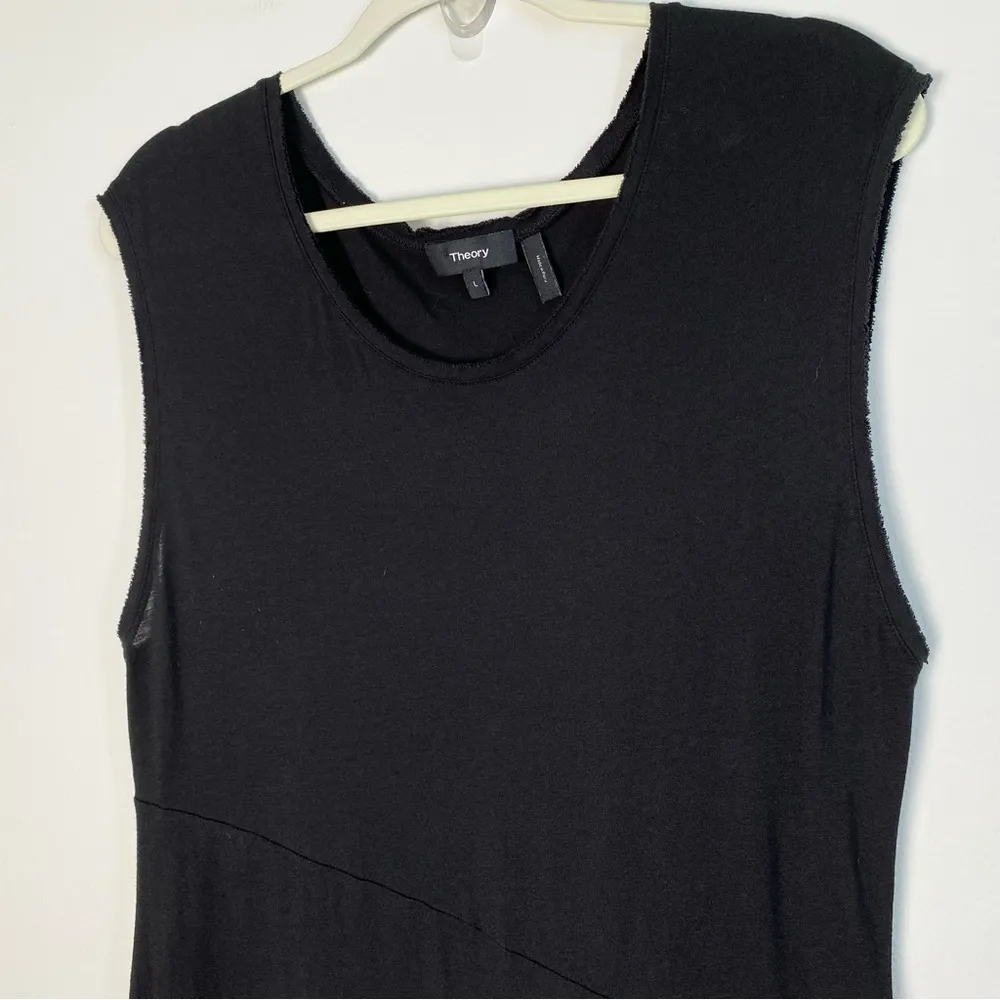 Theory Plume Seamed Tee Pima Cotton Blend Jersey Midi Dress Large Black Soft - Image 3