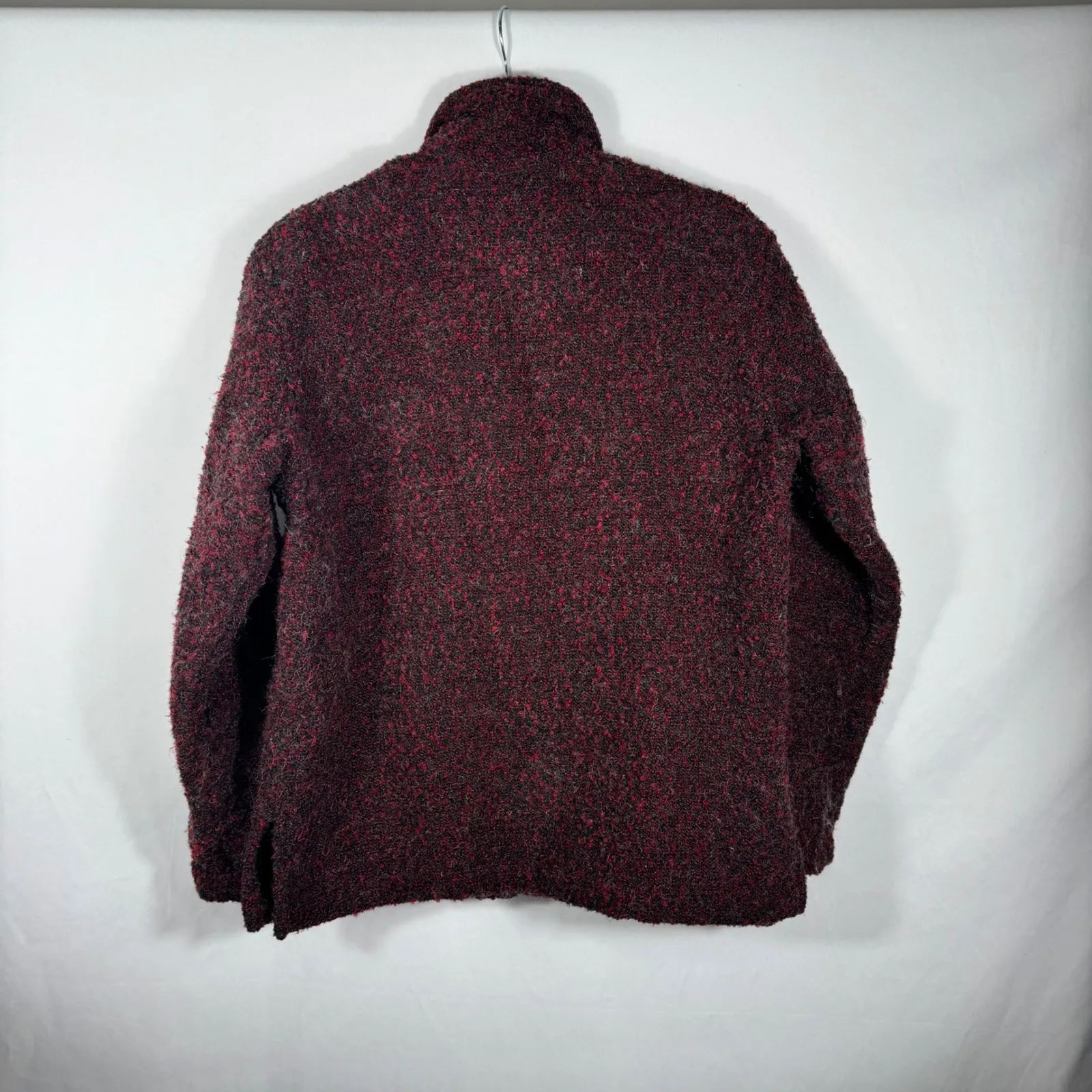 Chicos Design Textured Knit Button Front Jacket Burgundy Red Black Size 0 - Image 4