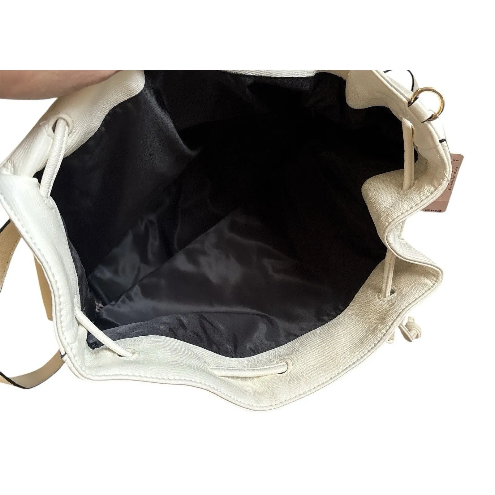 Victoria’s Secret White Faux Leather Pull String Backpack Casual Shoulder‎ Bag - Image 5