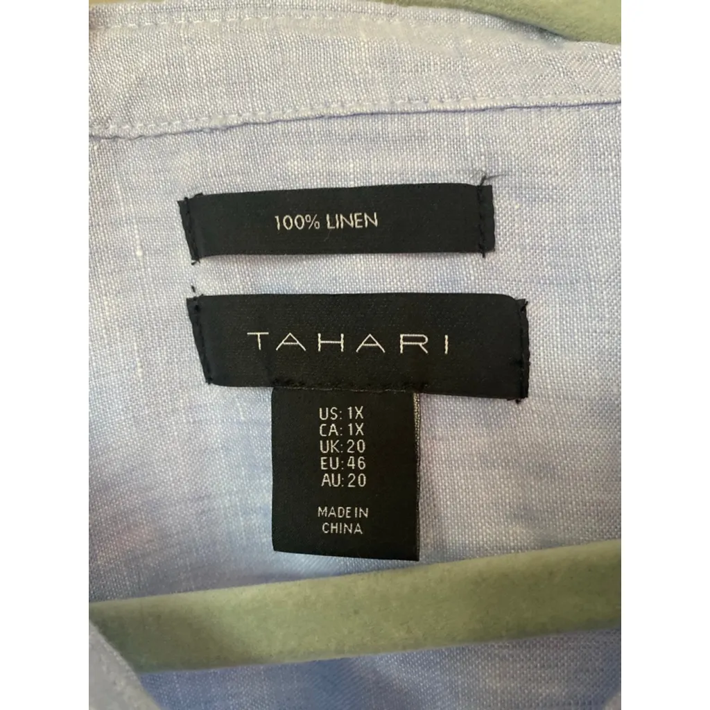 Tahari Linen Shirt Dress Coastal Quiet Luxury Minimalist Beach 1X Resort Vaca - Image 4