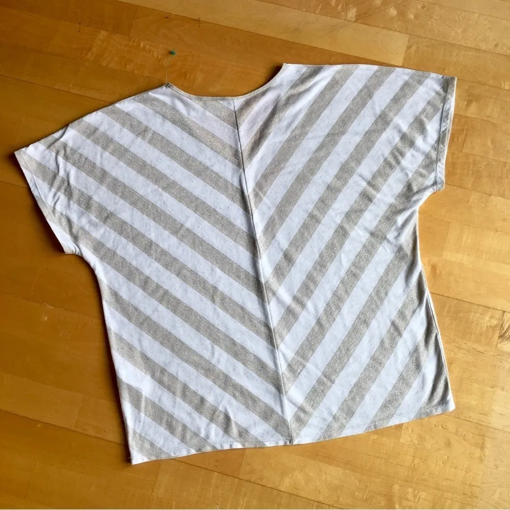 Chico’s Chevron Metallic Stripe V-Neck Tee, Gold, Cream, Size 3 (XL/16) - Image 16