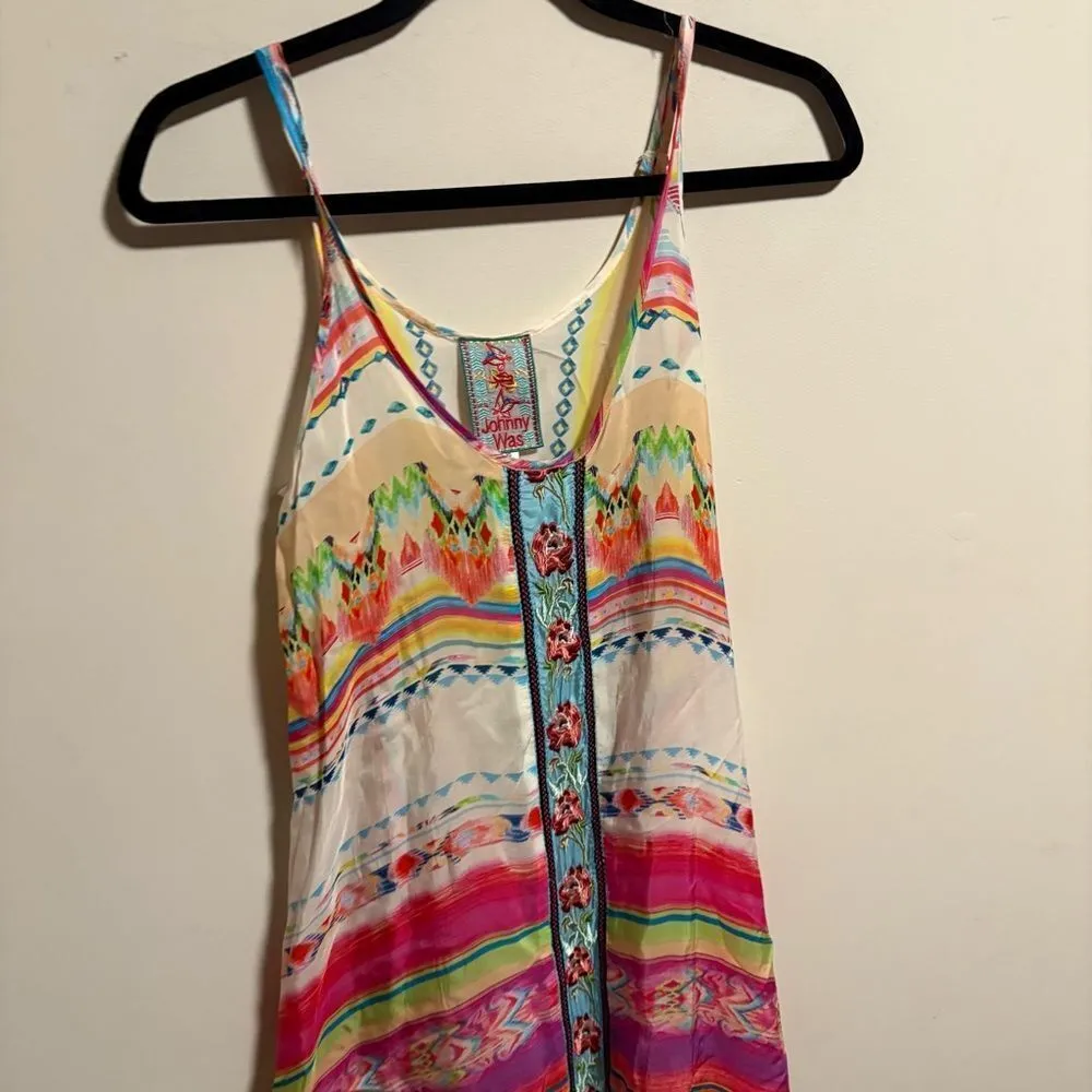 JOHNNY WAS Taleah Ribbon-Trim Georgette Tent Swing Dress Rose Beach- Size‎ XS - Image 5