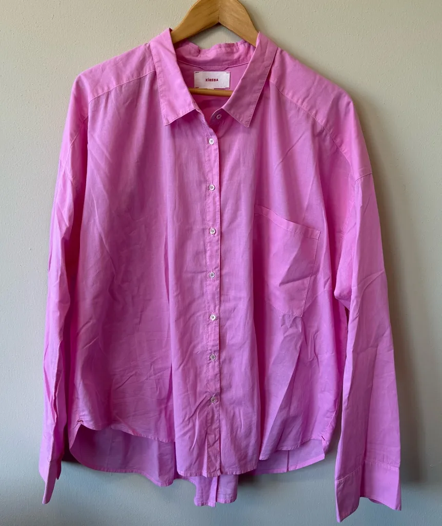 Xirena Pink Button Down Front Pocket Long Sleeve 100% Cotton Collard Shirt Size XL - Image 1