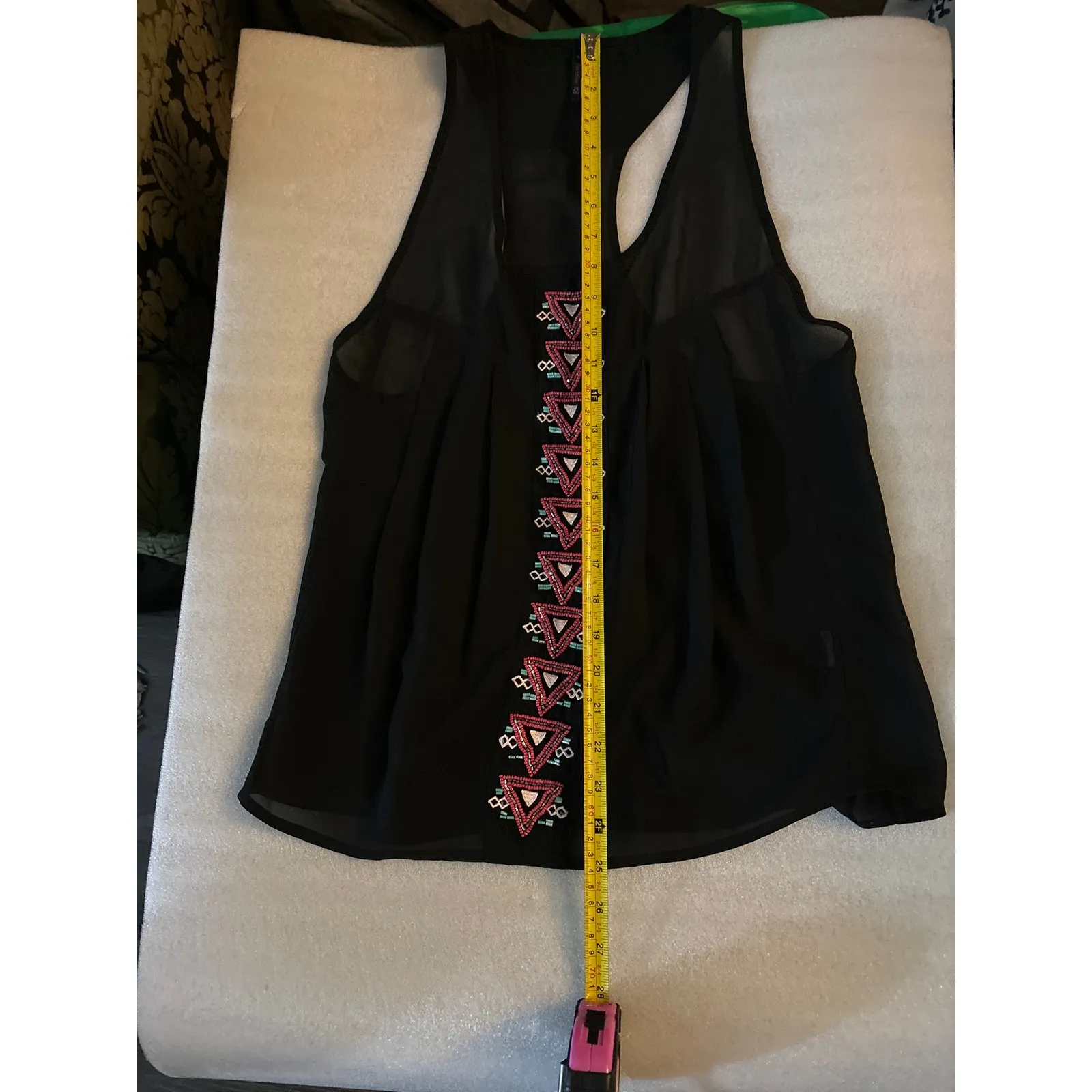 Bershka Black/Red Sheer Beaded Racerback Tank S Bohemian Dopamine Quiet Luxury - Image 8